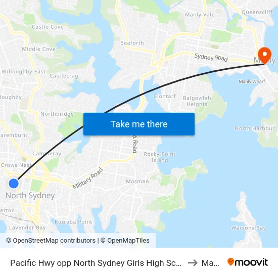Pacific Hwy opp North Sydney Girls High School to Manly map