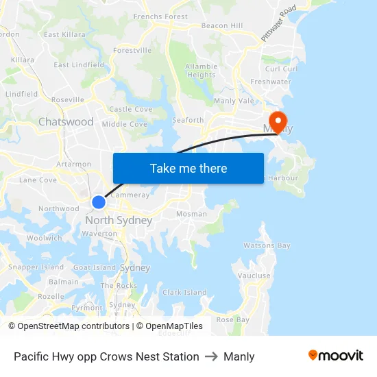 Pacific Hwy opp Crows Nest Station to Manly map