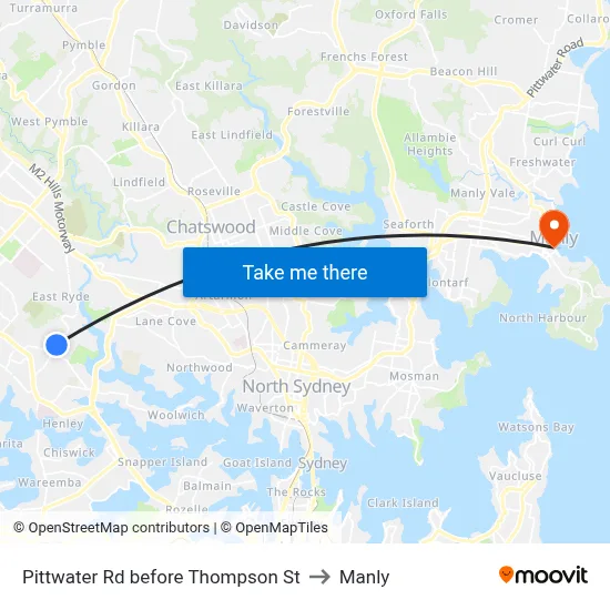 Pittwater Rd before Thompson St to Manly map