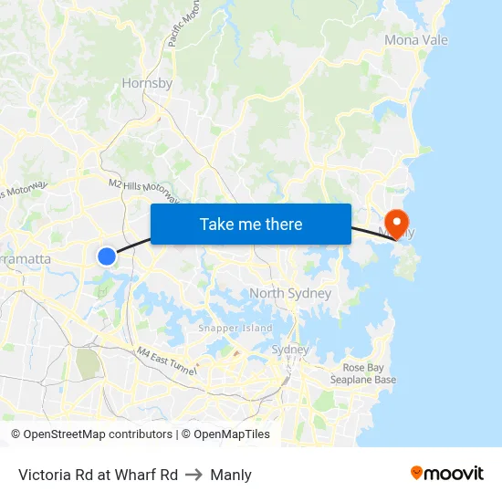 Victoria Rd at Wharf Rd to Manly map