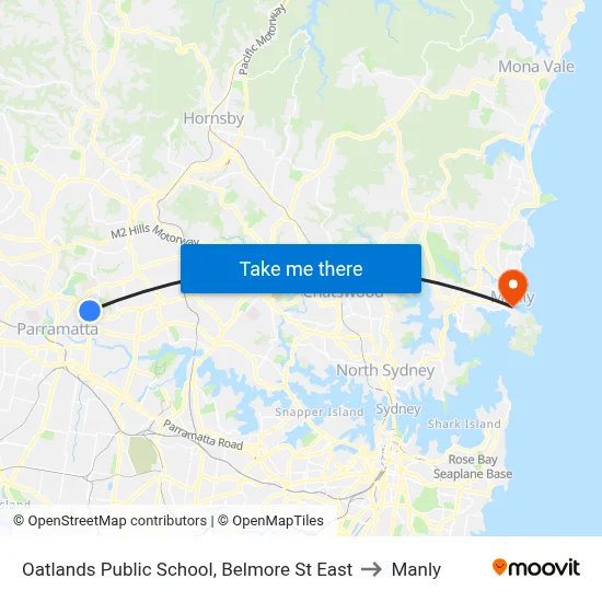 Oatlands Public School, Belmore St East to Manly map