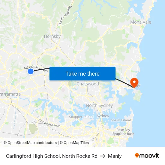 Carlingford High School, North Rocks Rd to Manly map