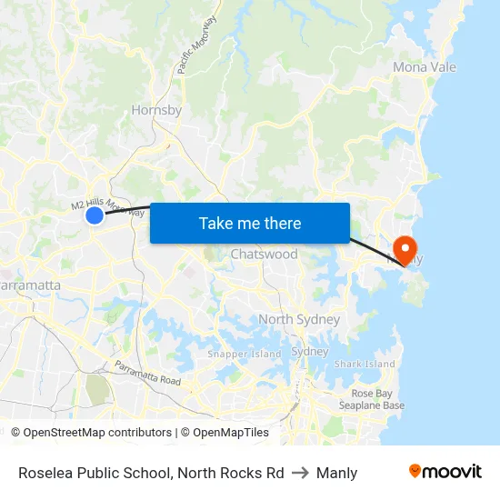 Roselea Public School, North Rocks Rd to Manly map