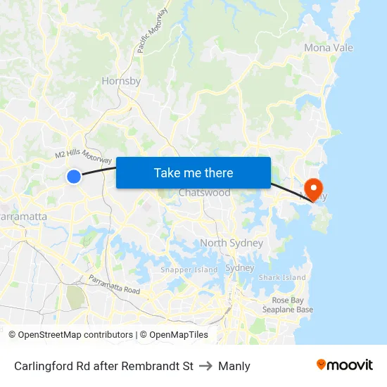 Carlingford Rd after Rembrandt St to Manly map