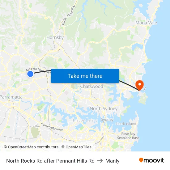 North Rocks Rd after Pennant Hills Rd to Manly map
