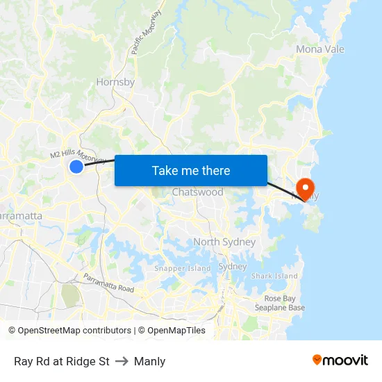Ray Rd at Ridge St to Manly map