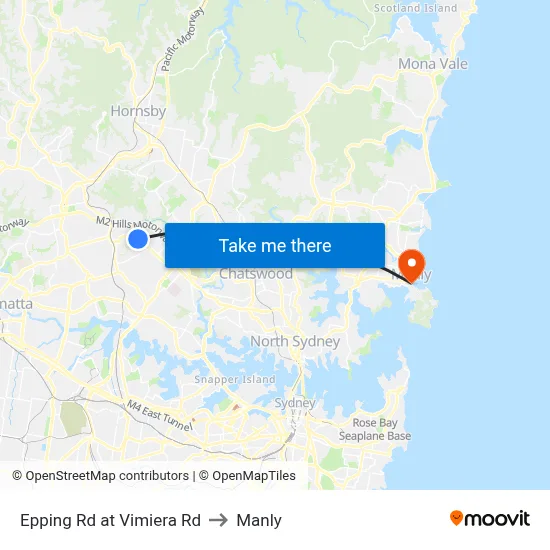 Epping Rd at Vimiera Rd to Manly map