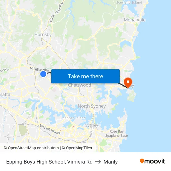 Epping Boys High School, Vimiera Rd to Manly map