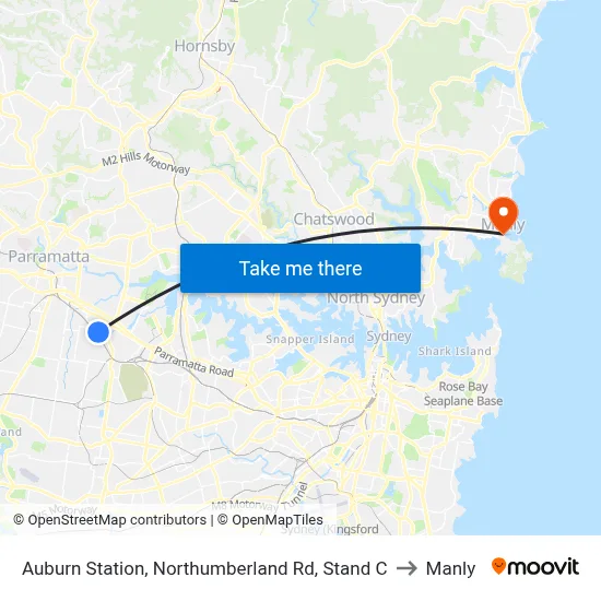 Auburn Station, Northumberland Rd, Stand C to Manly map
