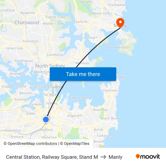 Central Station, Railway Square, Stand M to Manly map