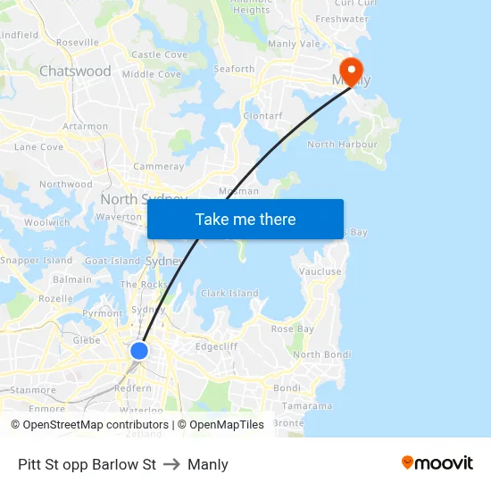 Pitt St opp Barlow St to Manly map
