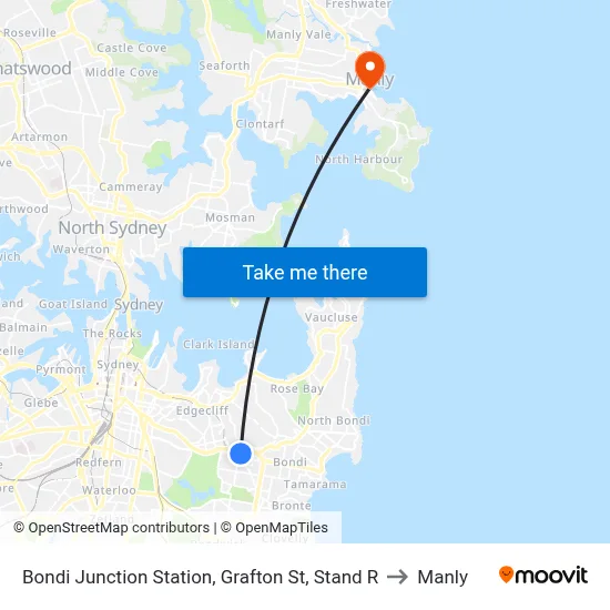 Bondi Junction Station, Grafton St, Stand R to Manly map