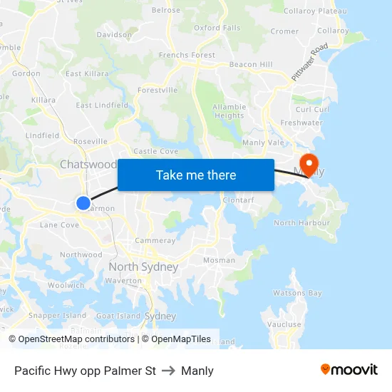 Pacific Hwy opp Palmer St to Manly map