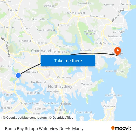 Burns Bay Rd opp Waterview Dr to Manly map