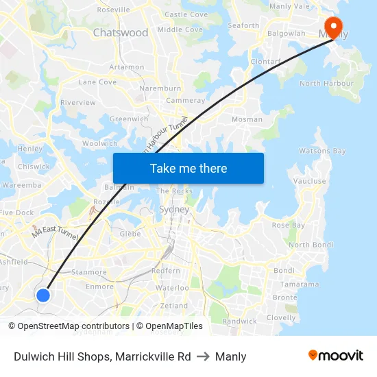 Dulwich Hill Shops, Marrickville Rd to Manly map