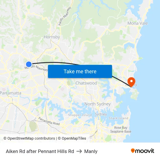 Aiken Rd after Pennant Hills Rd to Manly map