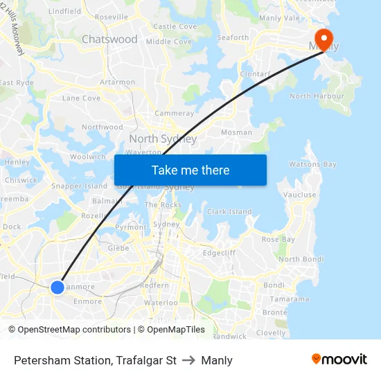 Petersham Station, Trafalgar St to Manly map