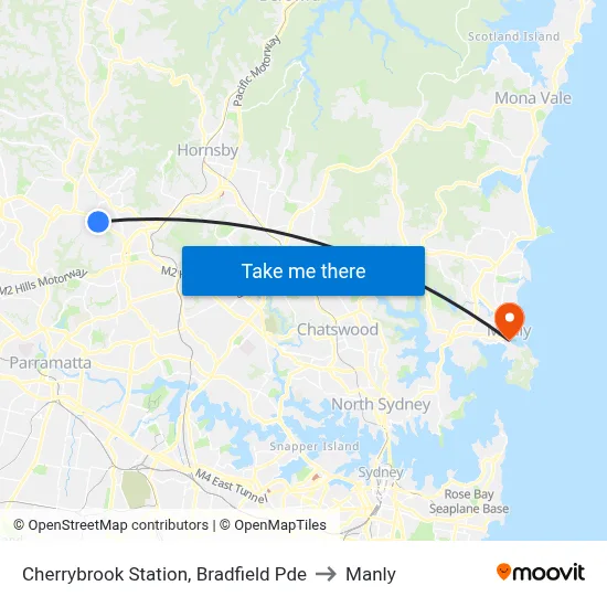 Cherrybrook Station, Bradfield Pde to Manly map