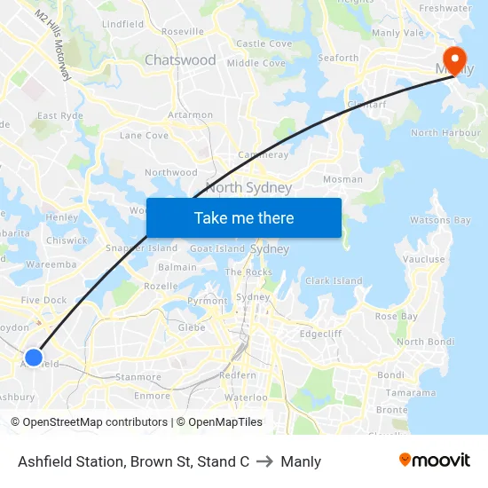 Ashfield Station, Brown St, Stand C to Manly map