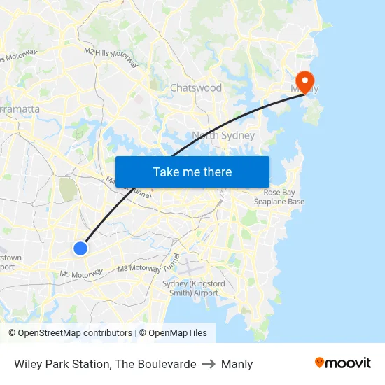 Wiley Park Station, The Boulevarde to Manly map