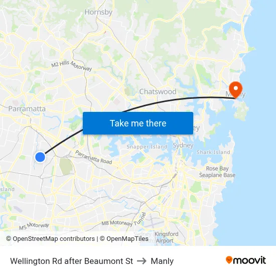 Wellington Rd after Beaumont St to Manly map