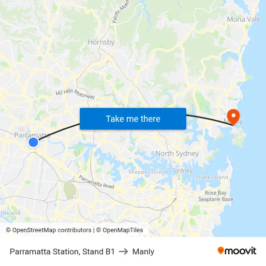 Parramatta Station, Stand B1 to Manly map