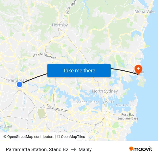 Parramatta Station, Stand B2 to Manly map