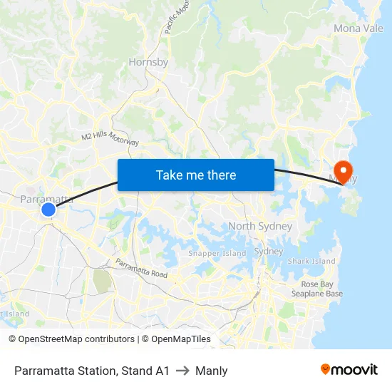 Parramatta Station, Stand A1 to Manly map