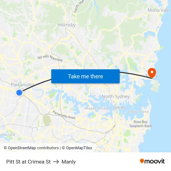 Pitt St at Crimea St to Manly map