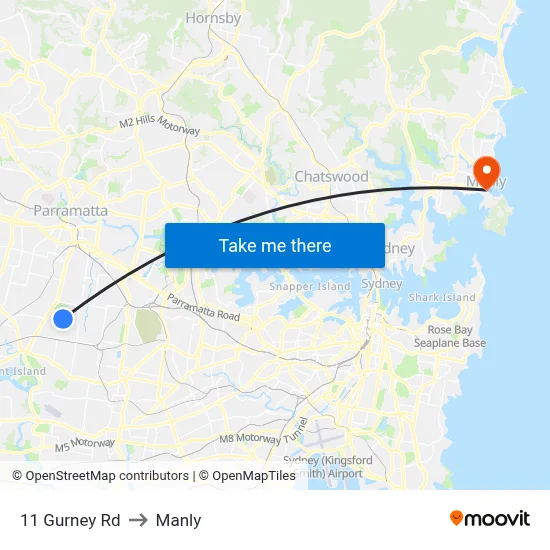11 Gurney Rd to Manly map