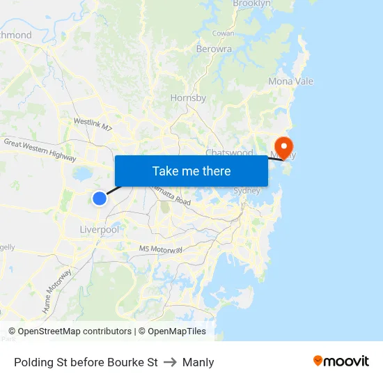 Polding St before Bourke St to Manly map