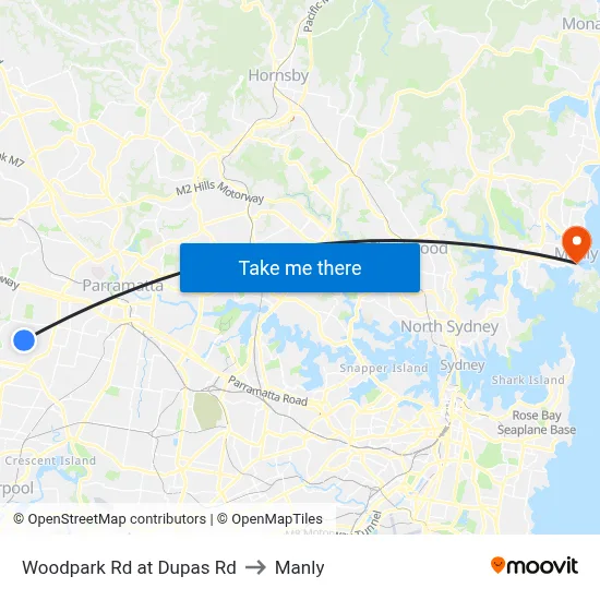 Woodpark Rd at Dupas Rd to Manly map