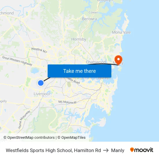 Westfields Sports High School, Hamilton Rd to Manly map