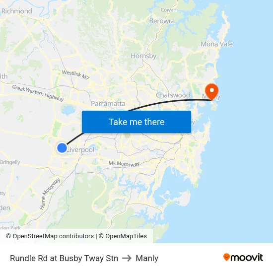 Rundle Rd at Busby Tway Stn to Manly map