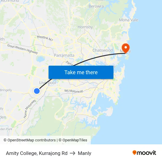 Amity College, Kurrajong Rd to Manly map
