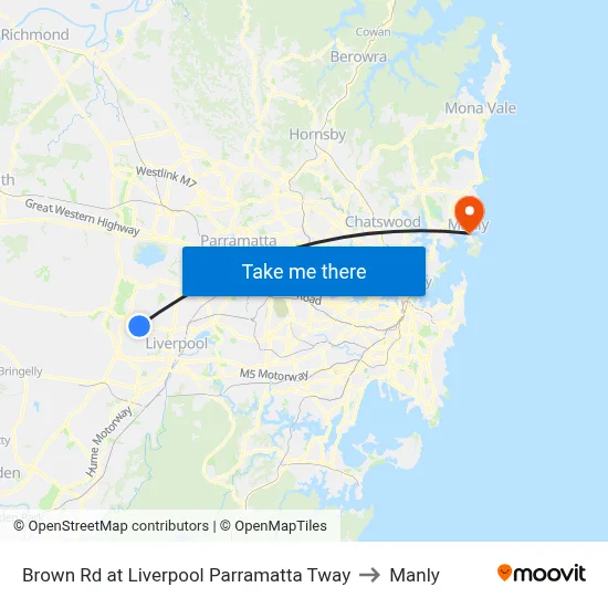 Brown Rd at Liverpool Parramatta Tway to Manly map