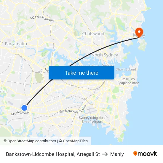 Bankstown-Lidcombe Hospital, Artegall St to Manly map