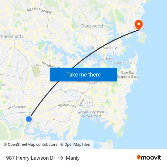 987 Henry Lawson Dr to Manly map