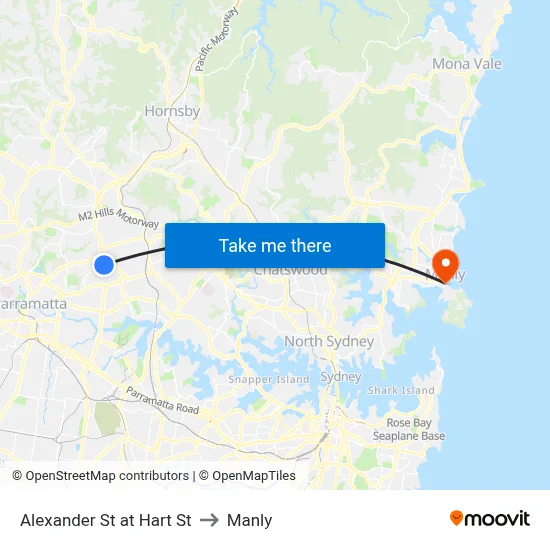 Alexander St at Hart St to Manly map
