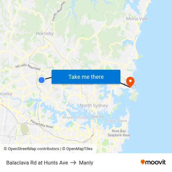 Balaclava Rd at Hunts Ave to Manly map