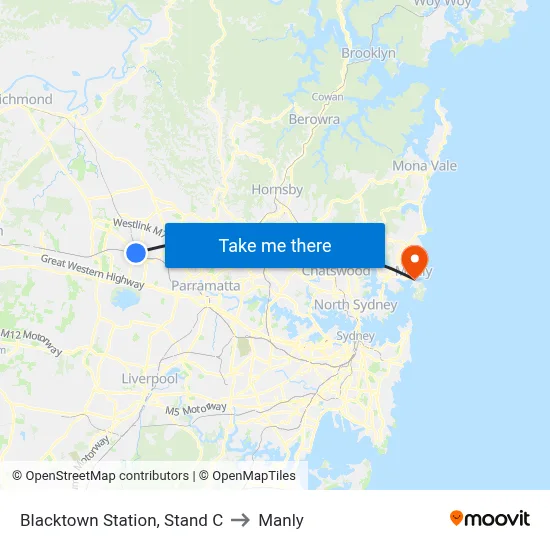 Blacktown Station, Stand C to Manly map