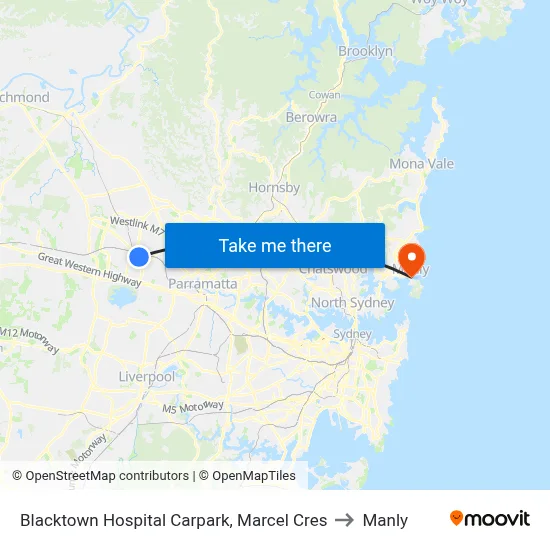 Blacktown Hospital Carpark, Marcel Cres to Manly map