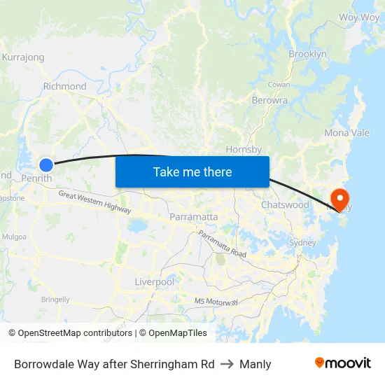 Borrowdale Way after Sherringham Rd to Manly map