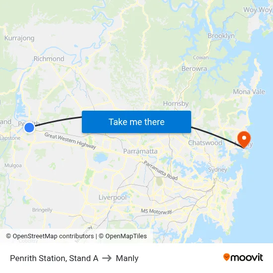 Penrith Station, Stand A to Manly map