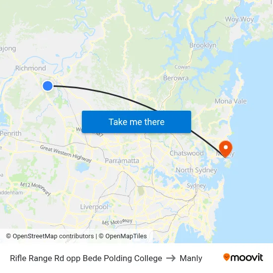 Rifle Range Rd opp Bede Polding College to Manly map