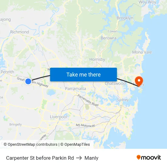 Carpenter St before Parkin Rd to Manly map