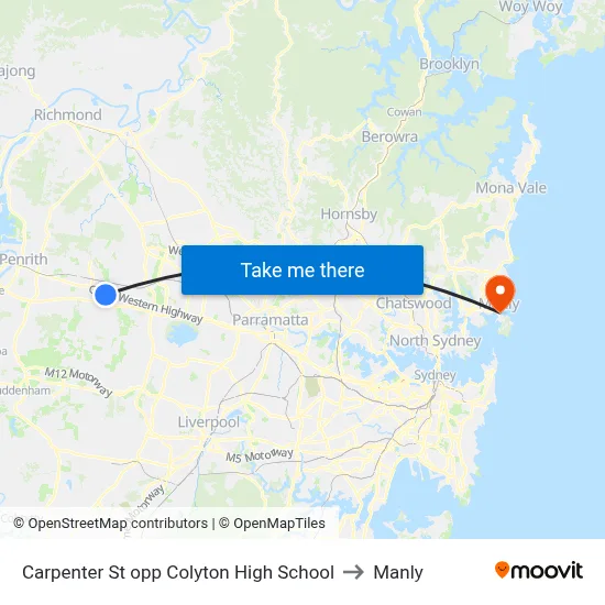 Carpenter St opp Colyton High School to Manly map