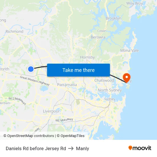 Daniels Rd before Jersey Rd to Manly map