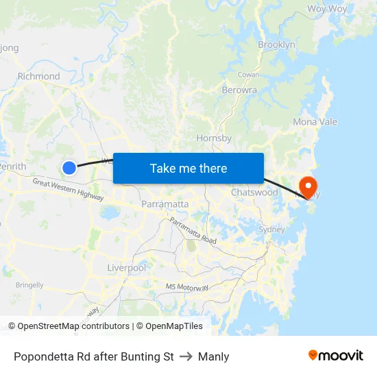 Popondetta Rd after Bunting St to Manly map