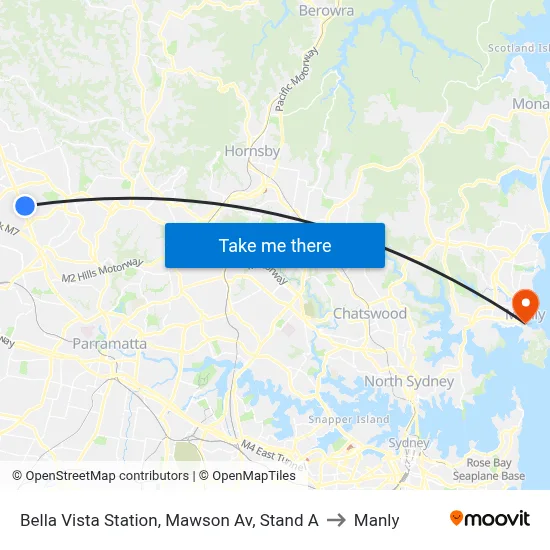 Bella Vista Station, Mawson Av, Stand A to Manly map